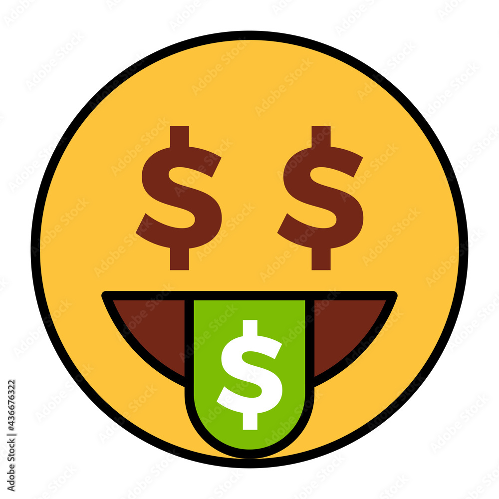 Filled color outline style emoji money tongue. Filled color outline style emoji money tongue.