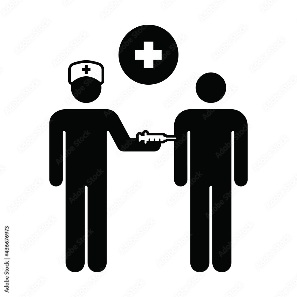Vaccine symbol icon vector with injection syringe person for virus protection in a glyph pictogram illustration Vaccine symbol icon vector with injection syringe person for virus protection in a glyph pictogram illustration