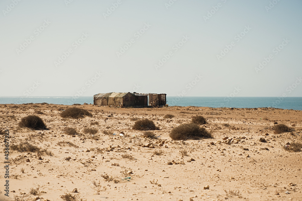 a dwelling next to the road at the atlanic coast of Morocco