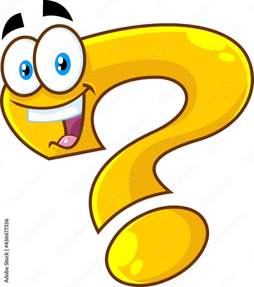 Smiling Yellow Question Mark Cartoon Character. Vector Hand Drawn  Illustration Isolated On Transparent Background Stock Vector | Adobe Stock