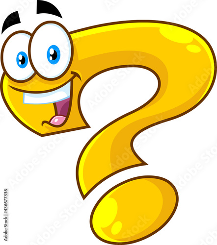 Smiling Yellow Question Mark Cartoon Character. Vector Hand Drawn Illustration Isolated On Transparent Background