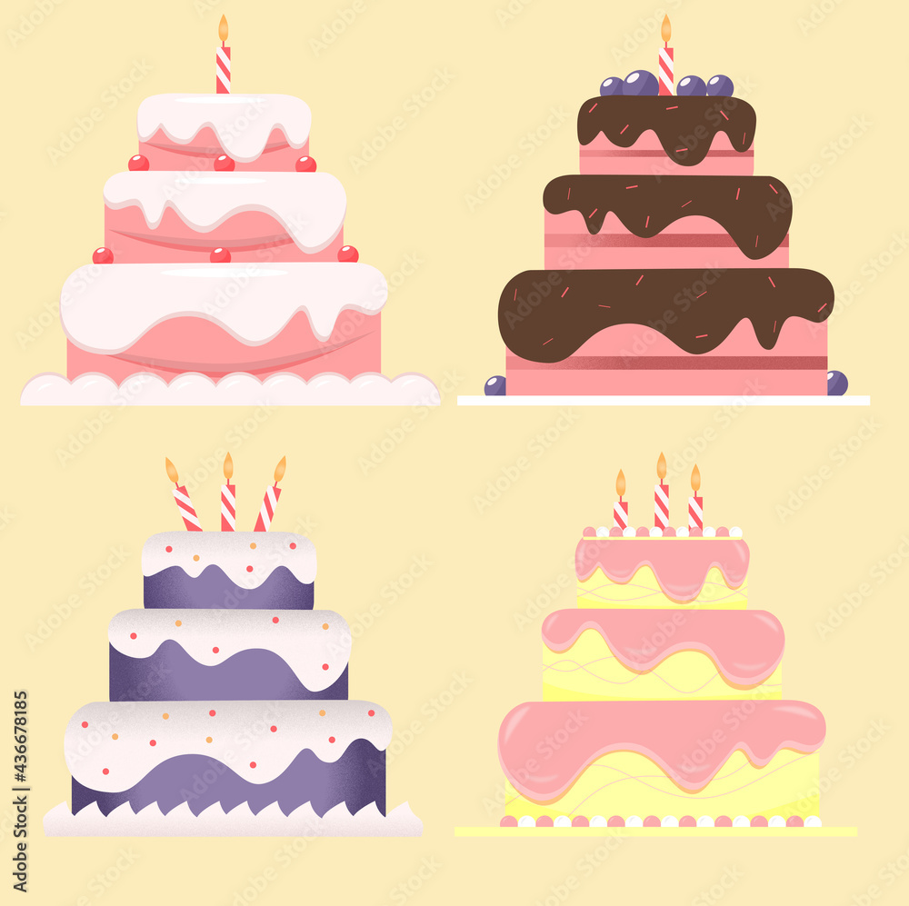 Cake set. Cake and sweets. Birthday cake. Bakery. Bakery set. Icons. Candles. Cake set. Cake and sweets. Birthday cake. Bakery. Bakery set. Icons. Candles.
