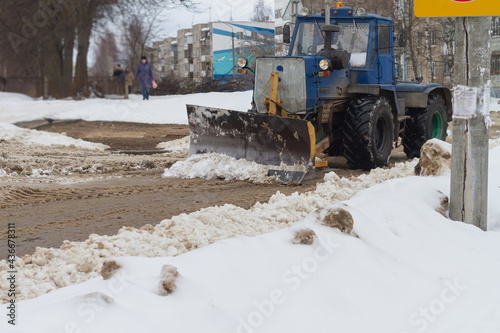 Snow removal from the streets with the help of special equipment in winter