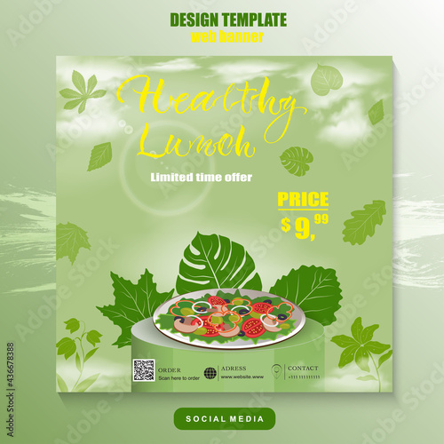 Healthy food, social media promotion template. Advertising, advertising banner, product marketing. EPS 10.
