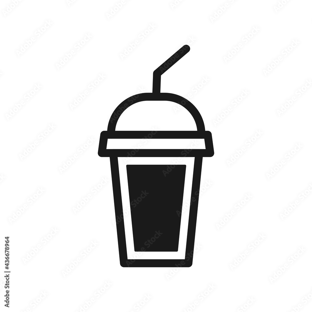Coffee cup icon. Black silhouette drink. Mug glass with tubule symbol. Vector illustration isolated on white. Coffee cup icon. Black silhouette drink. Mug glass with tubule symbol. Vector illustration isolated on white.