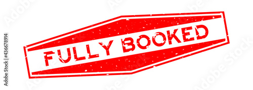 Grunge red fully booked word hexagon rubber seal stamp on white background