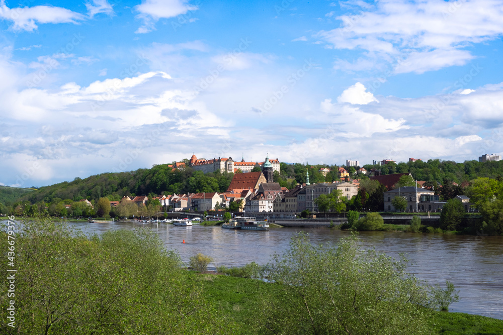 Elbe river flows through the city of Pirna, in Germany