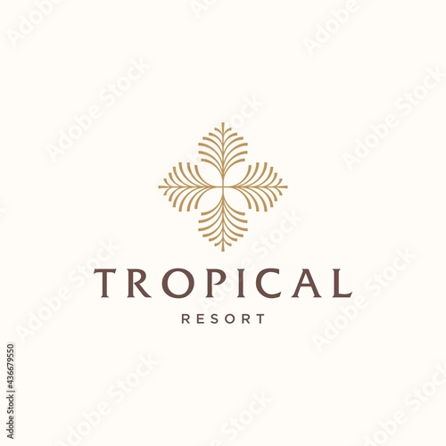 palm tree golden logo  coconut leaf logo vector icon illustration in Geometric minimal line style for holiday hotel vacation business