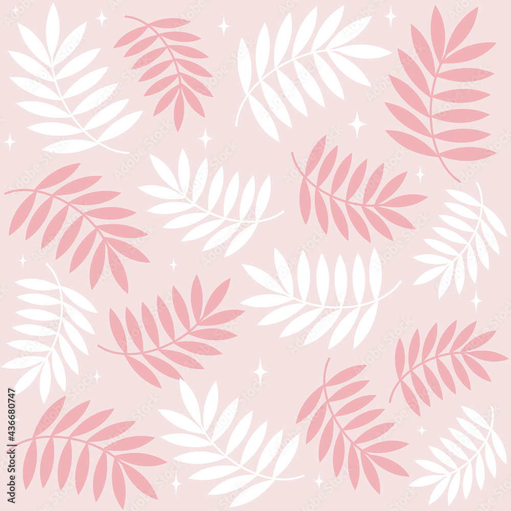 Palm tree leaves and stars cute seamless vector pattern background illustration	