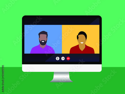 Two People Having Business Call On the Screen Vector Modern Background. Abstract online meeting concept eps 10