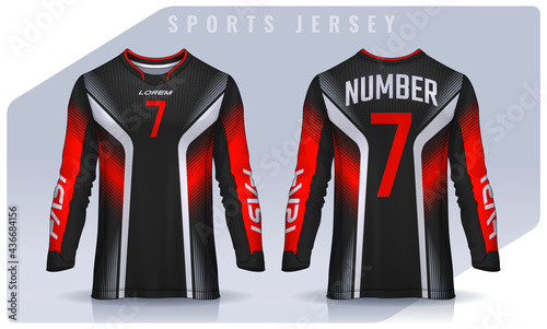 t-shirt sport design template, Long sleeve soccer jersey mockup for football club. uniform front and back view,Motocross jersey.