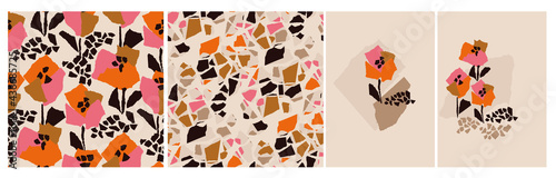 Minimalist contemporary floral abstract pattern set