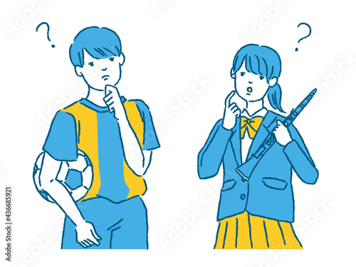 疑問・理解できない学生のセットイラスト（部活）