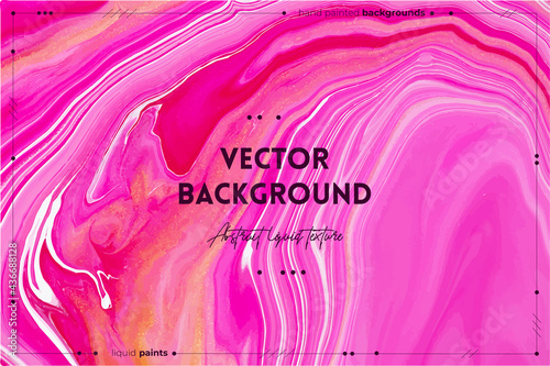 Fluid art texture. Abstract backdrop with swirling paint effect. Liquid acrylic artwork with flows and splashes. Mixed paints for posters or wallpapers. Golden, red and pink overflowing colors.