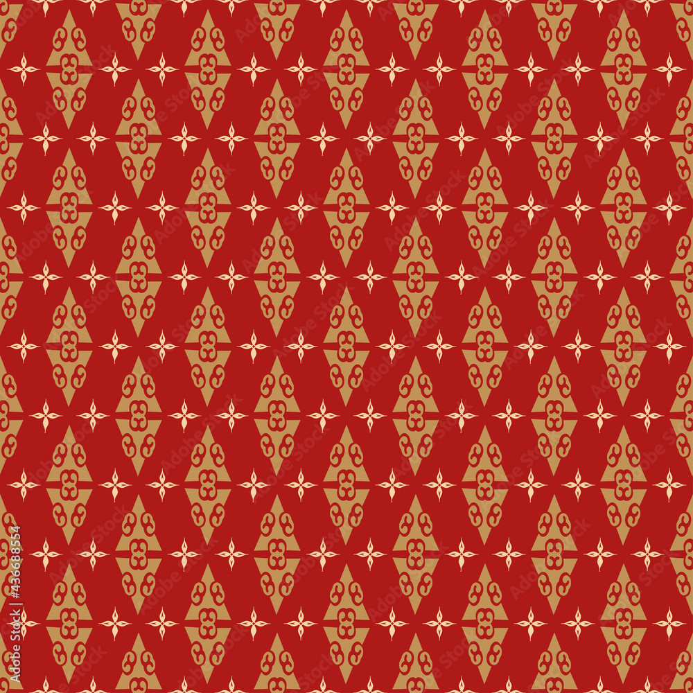 Christmas background pattern with decorative ornament on red background, wallpaper. Seamless pattern, texture. Vector image Christmas background pattern with decorative ornament on red background, wallpaper. Seamless pattern, texture. Vector image