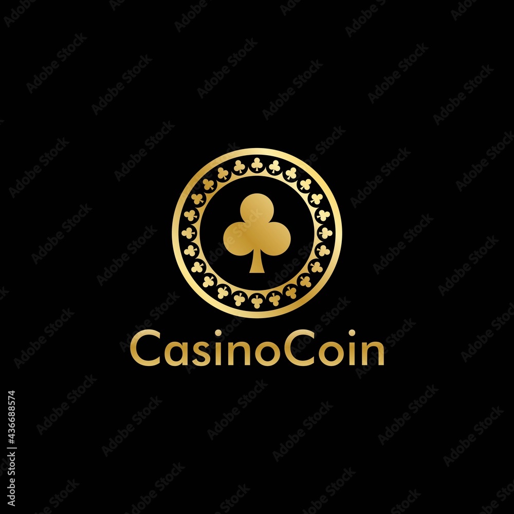 Fototapeta premium Gold Casino coin logo vector in Elegant Style with Black Background for casino business, gamble, card game, speculate, etc