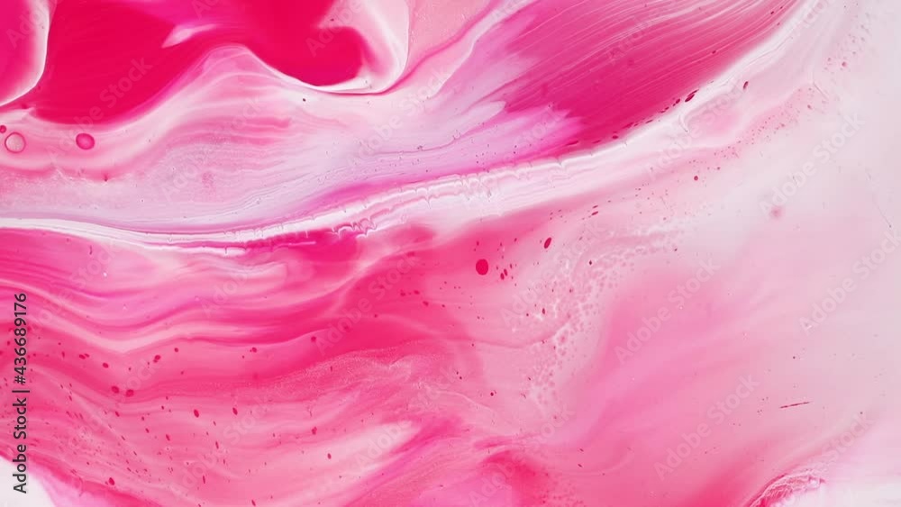 Fluid art painting video, abstract acrylic texture with flowing effect. Liquid paint mixing backdrop with splash and swirl. Detailed background motion with pink, silver and white overflowing colors. Fluid art painting video, abstract acrylic texture with flowing effect. Liquid paint mixing backdrop with splash and swirl. Detailed background motion with pink, silver and white overflowing colors.
