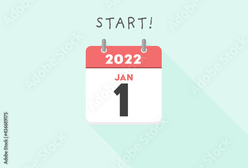 2022年1月1日・元旦のシンプルなカレンダー： 新年・年始イメージ素材・2022・JAN1・START!の文字入り