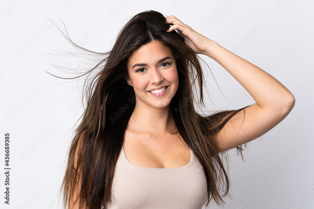 Naklejka premium Teenager Brazilian girl over isolated background
