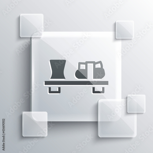 Grey Sushi on cutting board icon isolated on grey background. Asian food sushi on wooden board. Square glass panels. Vector