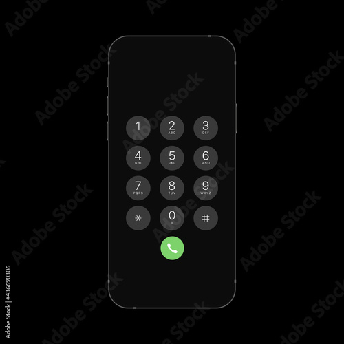Dial the phone number. Screen with Numbers to Enter and Call-button. Realistic keypad design. Vector illustration