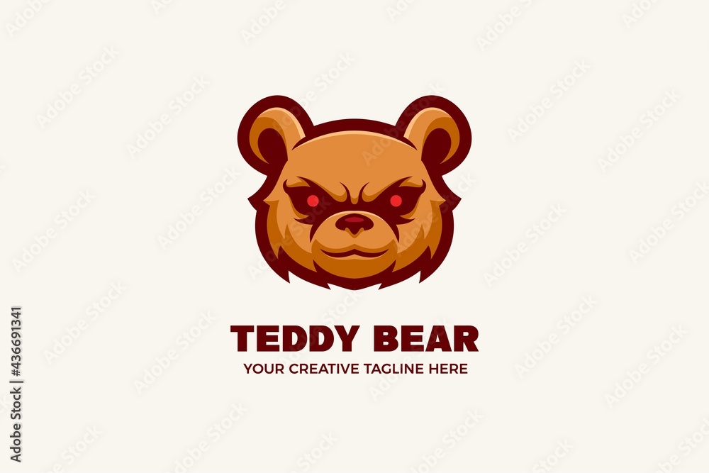 Fototapeta premium Angry Teddy Bear Cartoon Mascot Logo Template