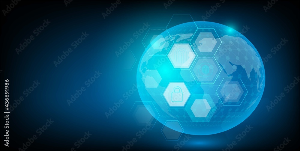 Naklejka premium Cyber security and Communication technology on circuit board oncept. for internet business. Global Network And Telecom Abstract Technology Background Security Technology Concept Hi-tech Innovation 