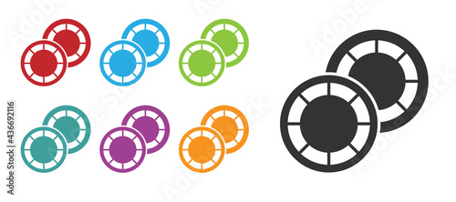 Black Casino chips icon isolated on white background. Casino gambling. Set icons colorful. Vector