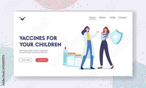 Vaccine for Children Landing Page Template. Immunity Health Care. Mother Bring Little Baby to Hospital for Vaccination