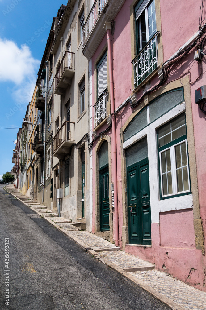 Traditional neighbourhood street building architecture in Lisbon Portugal