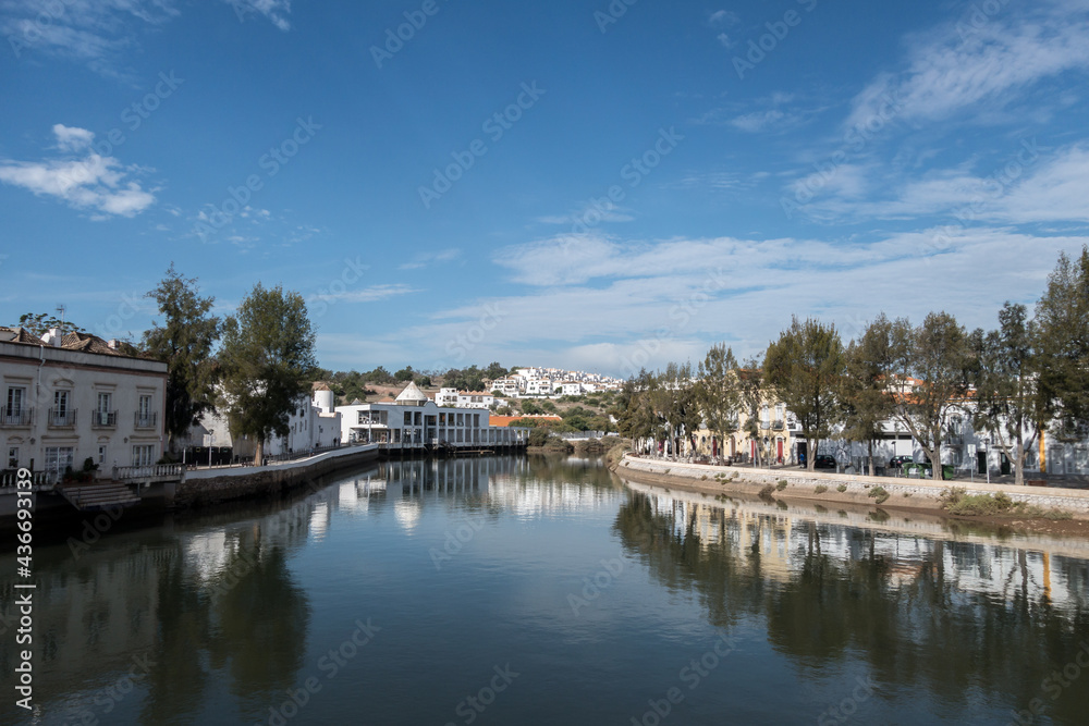 View of city centre and Gilao River in Tavira Portugal