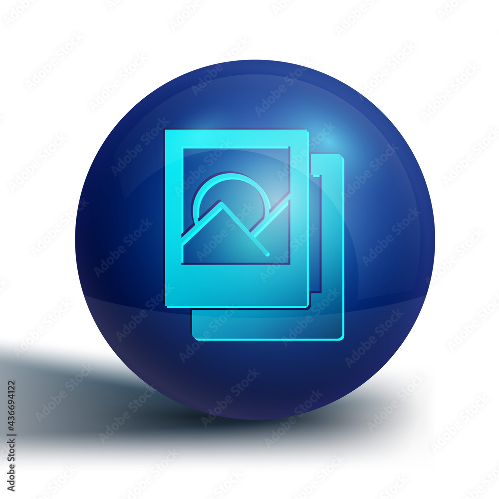 Blue Photo frame icon isolated on white background. Vintage empty photos frame. Blue circle button. Vector Blue Photo frame icon isolated on white background. Vintage empty photos frame. Blue circle button. Vector