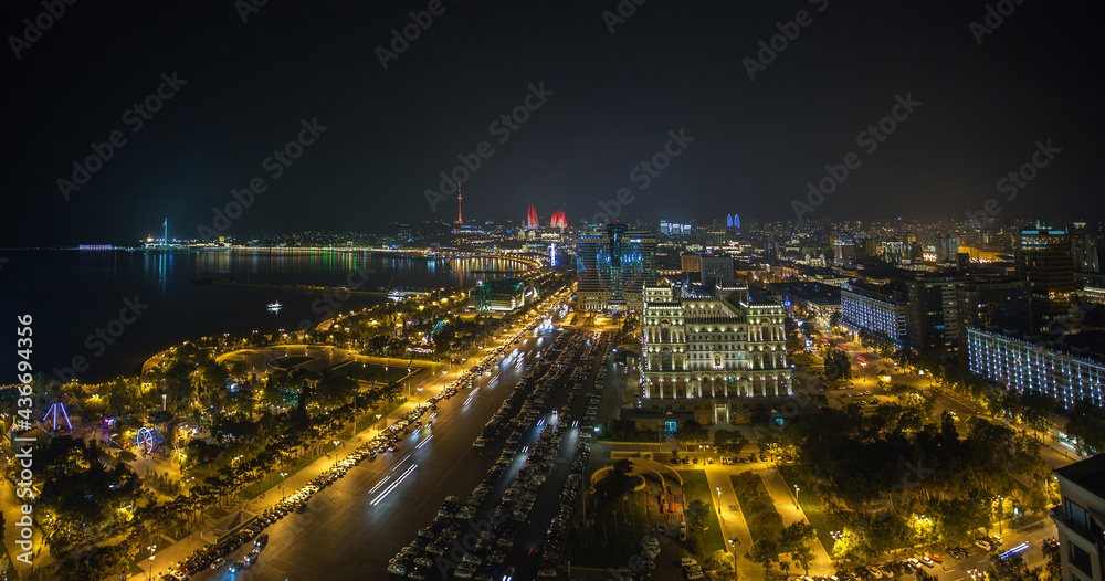 Beautiful building in Baku city at night