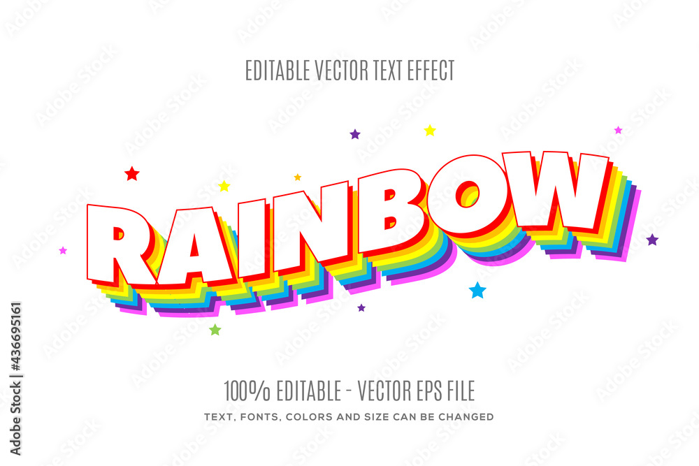 Editable 3d Rainbow color text effect. Easy to change or edit. Vector Illustration