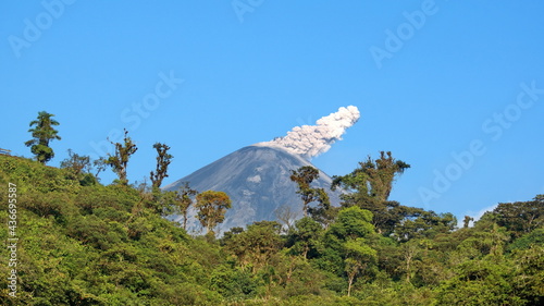 Ash plume from El Reventador volcano in Napo province, Ecuador