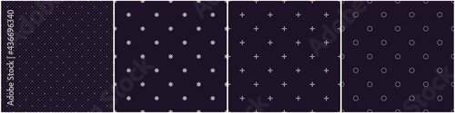 Collection of dark seamless geometric simple patterns. Elegant trendy minimalistic backgrounds