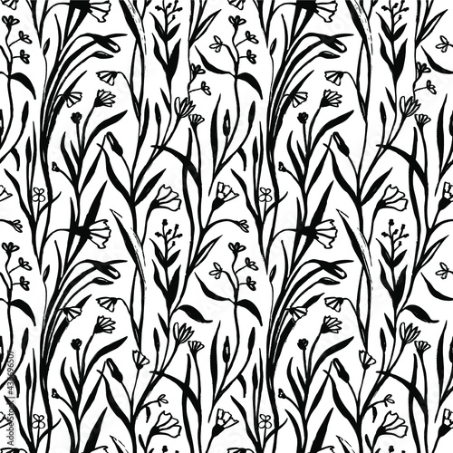 Seamless graphic  floral background. Hand drown dekorative print.