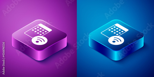 Isometric Air humidifier icon isolated on blue and purple background. Portable electric home appliance, home air purification and humidification. Square button. Vector