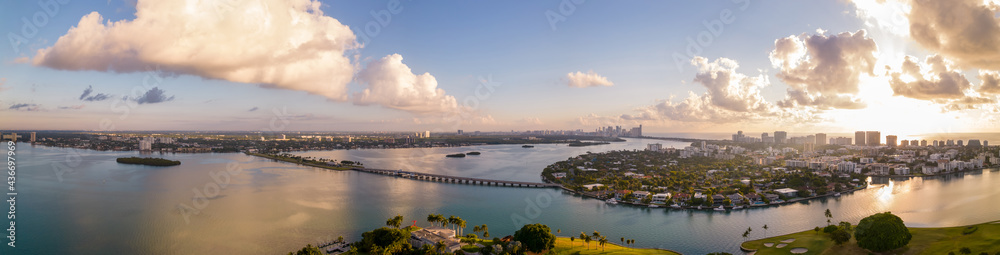 Magnificent aerial sunrise panorama Miami Florida USA