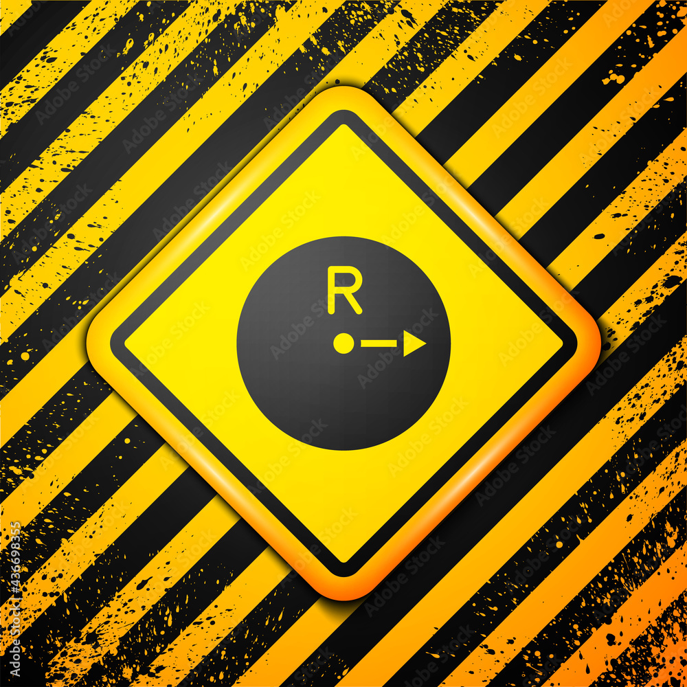 Black Radius icon isolated on yellow background. Warning sign. Vector