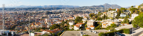 Panoramic view of Nice with apartment buildings in France