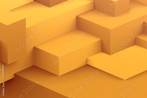Abstract yellow color cubic geometric background. isometric 3d render.