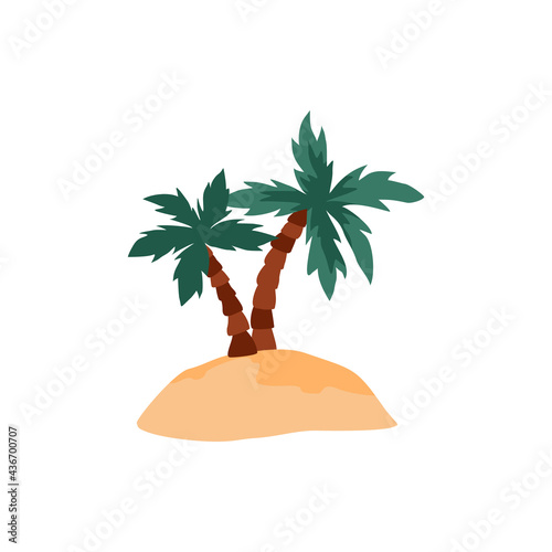 Tropical sandy island with palm trees, flat vector illustration isolated.