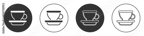 Black Coffee cup icon isolated on white background. Tea cup. Hot drink coffee. Circle button. Vector