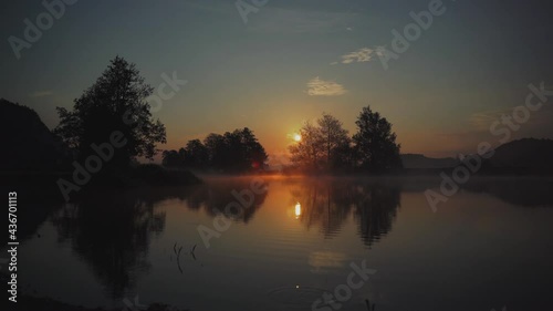 Morning View on Bavaria Nature Lake Forest Sunrise 4K