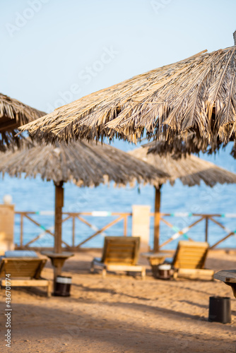 Tropical resort with umbrellas relax area