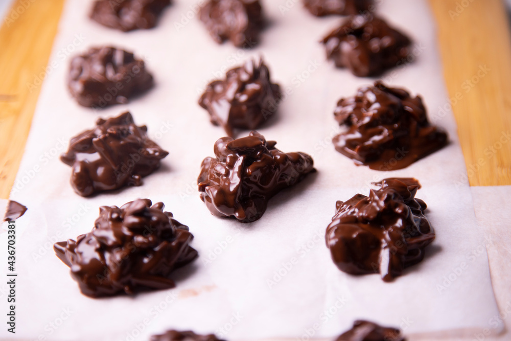 Chocolate rocks made with almonds and caramel. Chocolate rocks made with almonds and caramel.