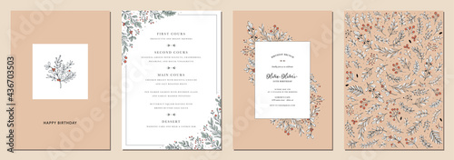 Modern universal artistic templates. Birthday invitations and corporate Holiday cards. Floral frames and backgrounds design. 