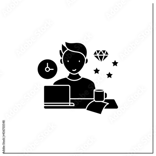 Perfectionist procrastinator glyph icon. Set large, unattainable goals. Tired to solve tasks.Procrastination concept.Filled flat sign. Isolated silhouette vector illustration