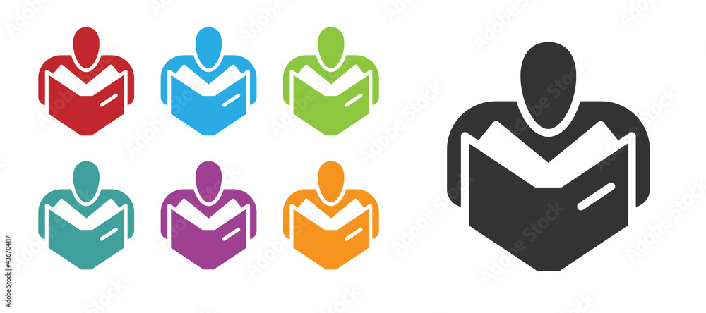Black Man reading book icon isolated on white background. Set icons colorful. Vector Black Man reading book icon isolated on white background. Set icons colorful. Vector